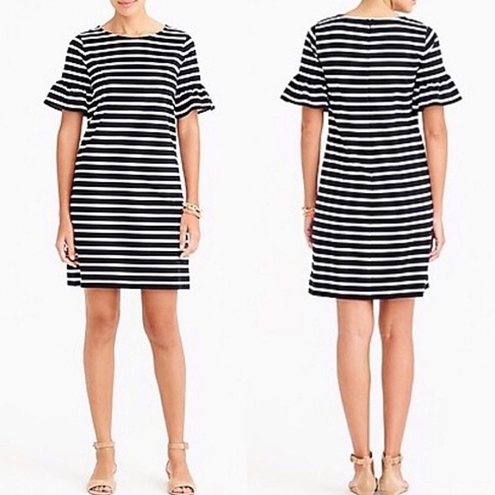 J. Crew Striped Ruffle Black white Chic Dress S